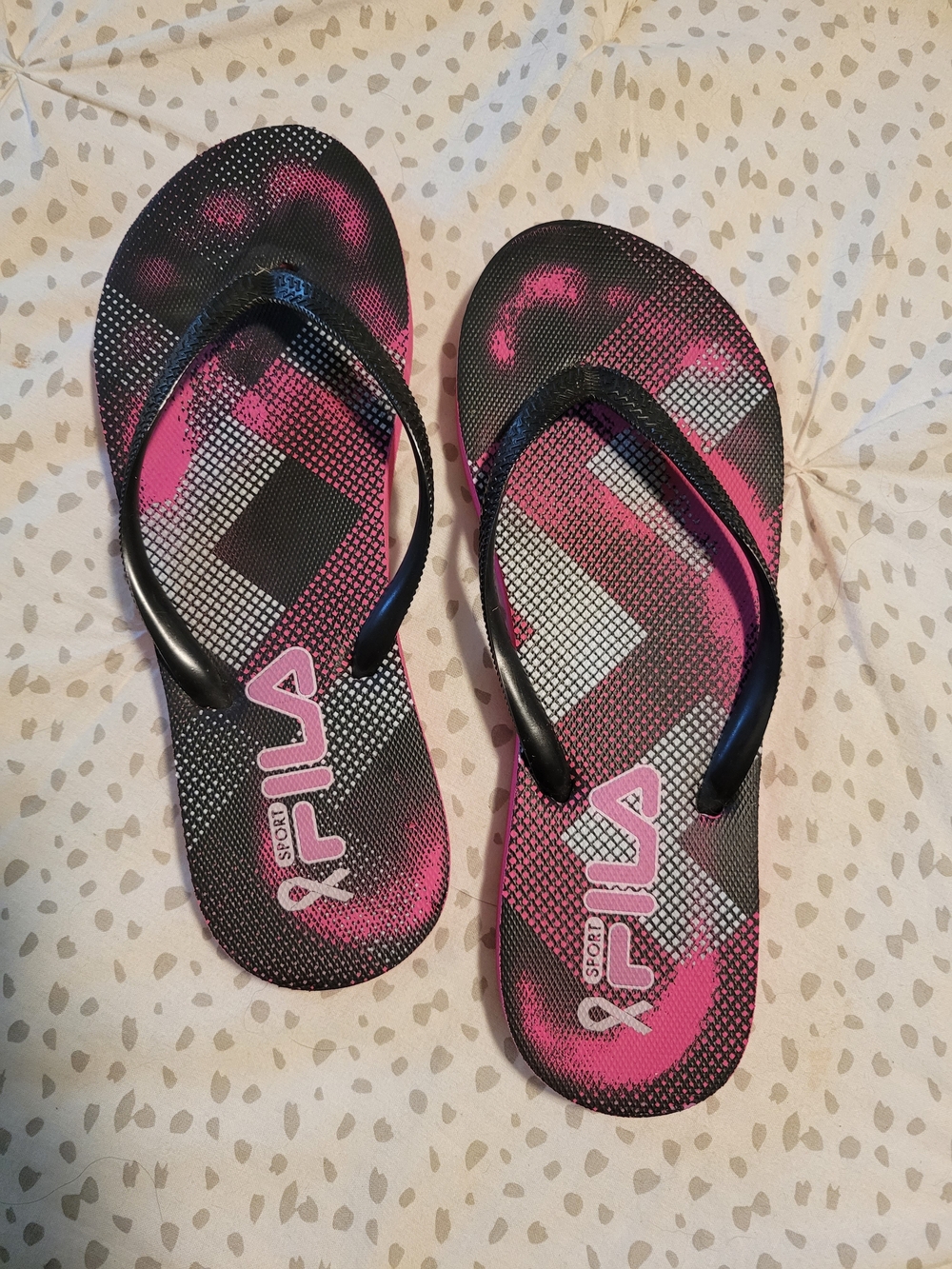 Fila Black and Pink Graphic Flip Flops
